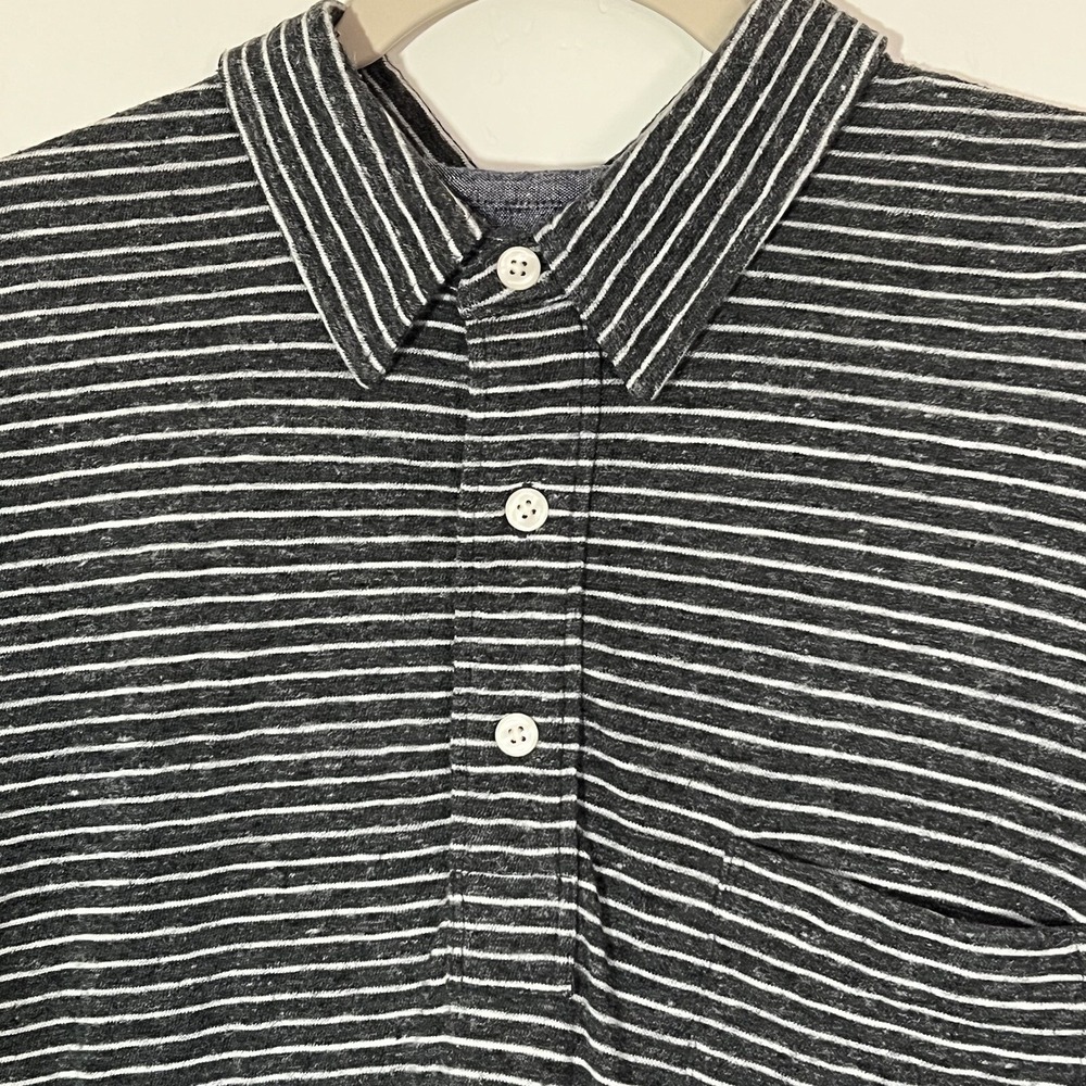 Faherty Polo Shirt Men's Large Gray Striped Casual Long Sleeve Stretch